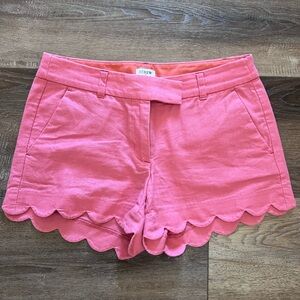 J. Crew Coral Pink Scalloped Hem Linen-Blend Shorts